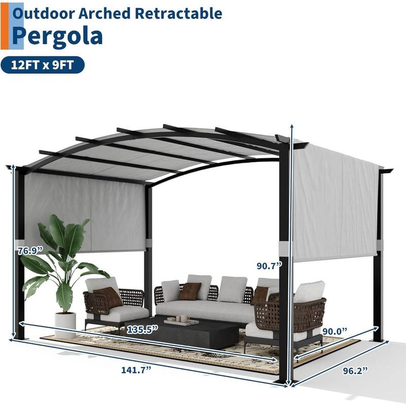 13x9 FT Outdoor Patio Arched Pergola Gazebo for Backyard Garden Porch Lawn
