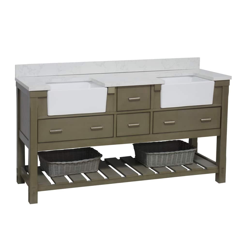 KitchenBathCollection Charlotte 72" Farmhouse Bathroom Vanity with Engineered Carrara Top