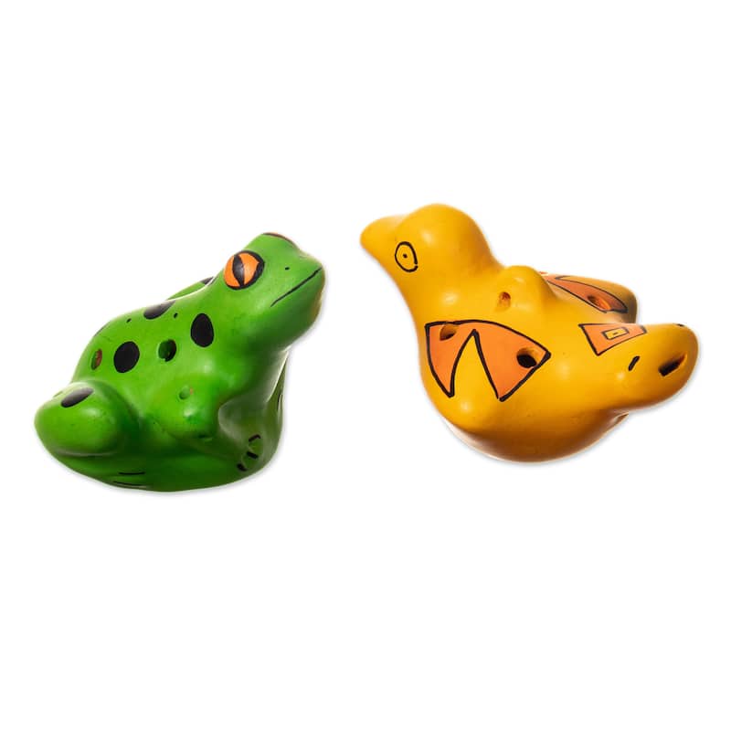 Novica Handmade Unusual Friends Ceramic Ocarinas (2 Pieces)