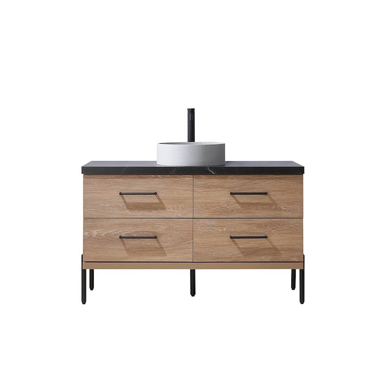 Trento Bath Vanity with Sintered Stone Top with Concrete Sink (C) - 48 in. - North American Oak-No Mirror