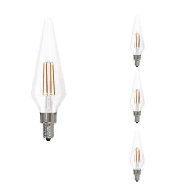Bulbrite LED Filament Pack of (4) 4 Watt Dimmable Prism Light Bulbs with a Clear Finish and Candelabra (E12) Base