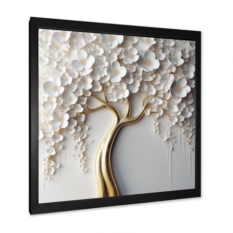Designart "White Orchid Tree Garden Of Branches Vii" Tree Floral Framed Canvas Print