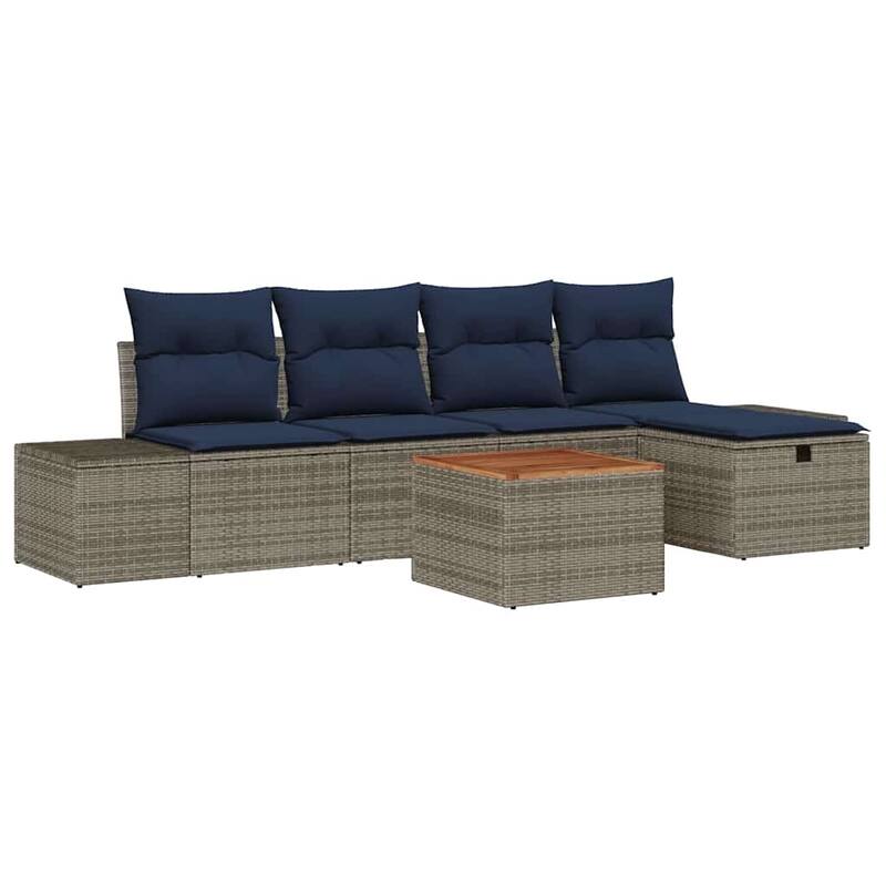 vidaXL 6 Garden Sofa Set with Cushions Black/Grey Poly Rattan - 115.8 x 46.1 x 27.2