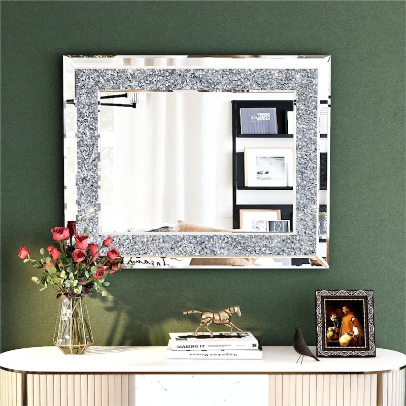 Glam Crystal Accent Wall Mirror Sparkly Silver Mirror
