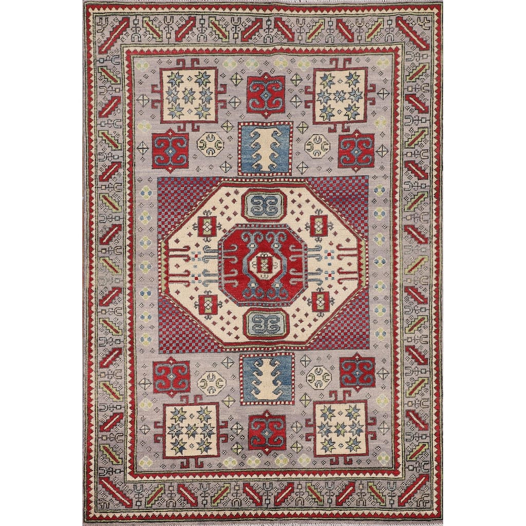 Kazak Oriental Area Rug Handmade Blue Traditional Wool Carpet - 3'11" x 5'11"