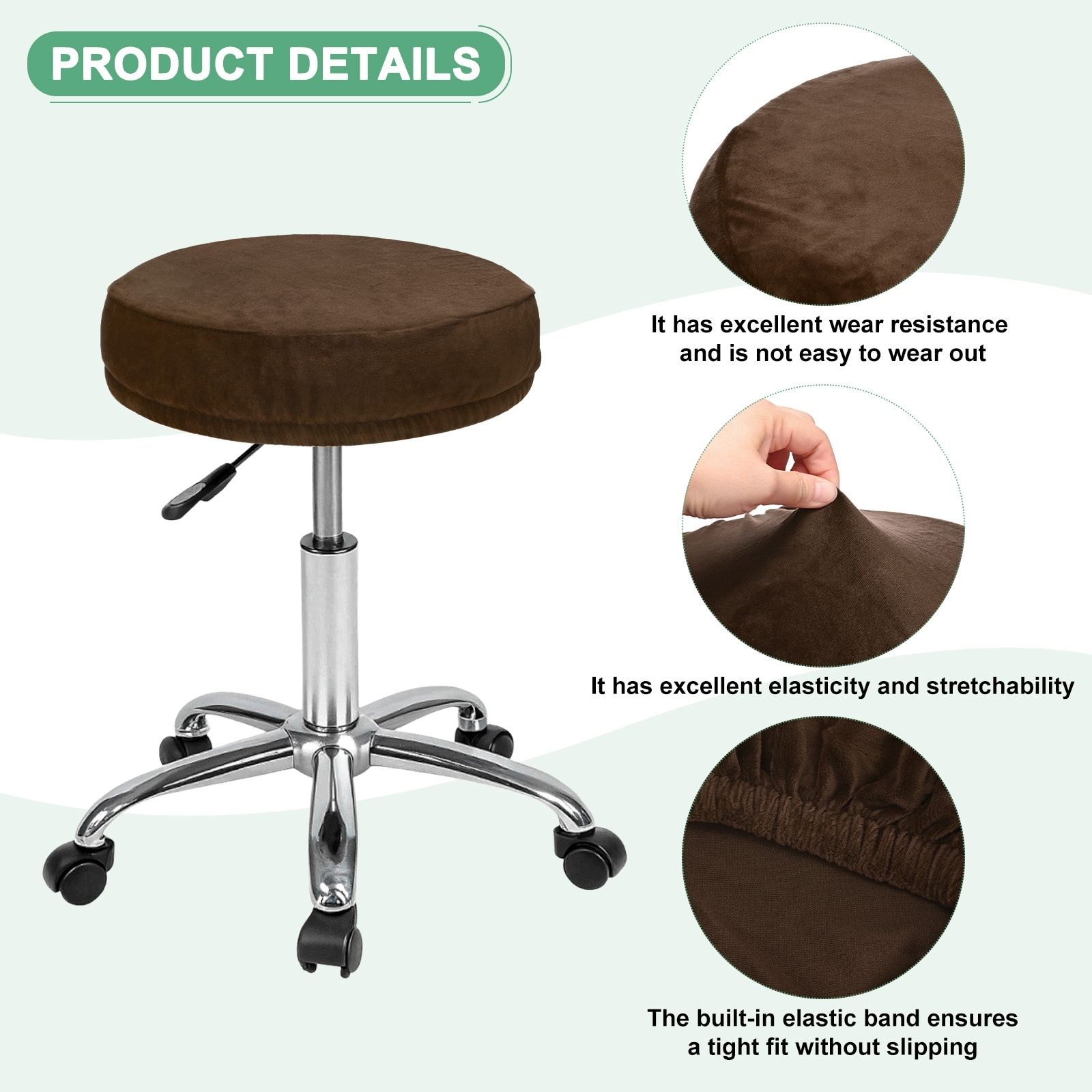 Bar Stool Covers Round, Velvet Washable Stool Cushion Slipcover