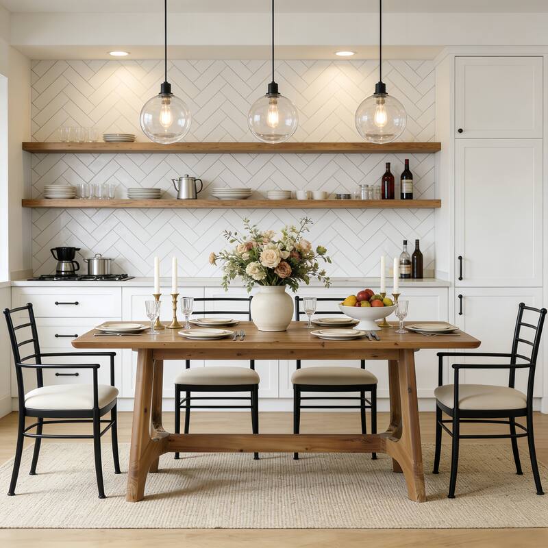 62.99" Solid Wood Farmhouse Dining Table for 4-6 - N/A - Brown