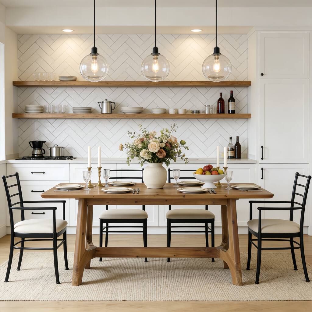 62.99" Solid Wood Farmhouse Dining Table for 4-6 - N/A