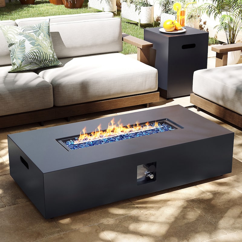 UPHA 56 Inch Outdoor 50,000 BTU Iron Propane Fire Pit Table with Tank Cover and Lid - 56.1 - Grey
