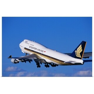 "Singapore Airlines B747-400 taking off from airport at Mascot." Poster ...