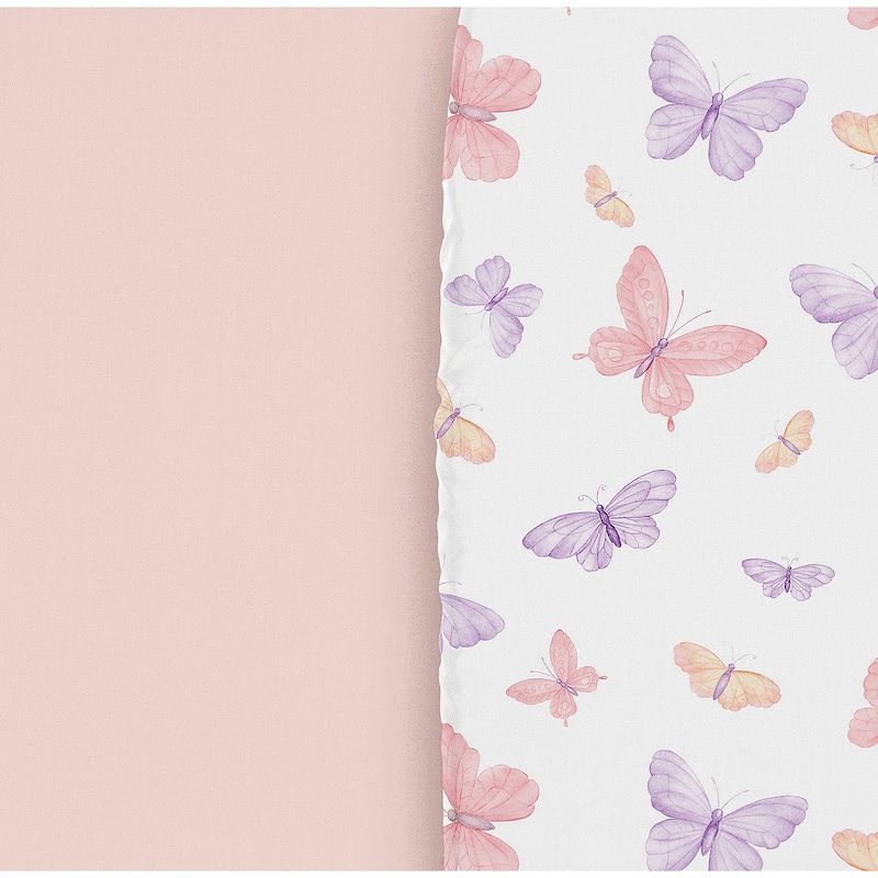 Sweet Jojo Designs Pink/Purple Shabby Chic Butterfly Girl 2 Pack Baby Bassinet Fitted Sheets - Blush Colorful Butterflies Pastel