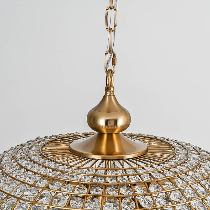 Retro French 4/5-Light Antique Brass Globe Crystal Chandelier for Living/Dining Room