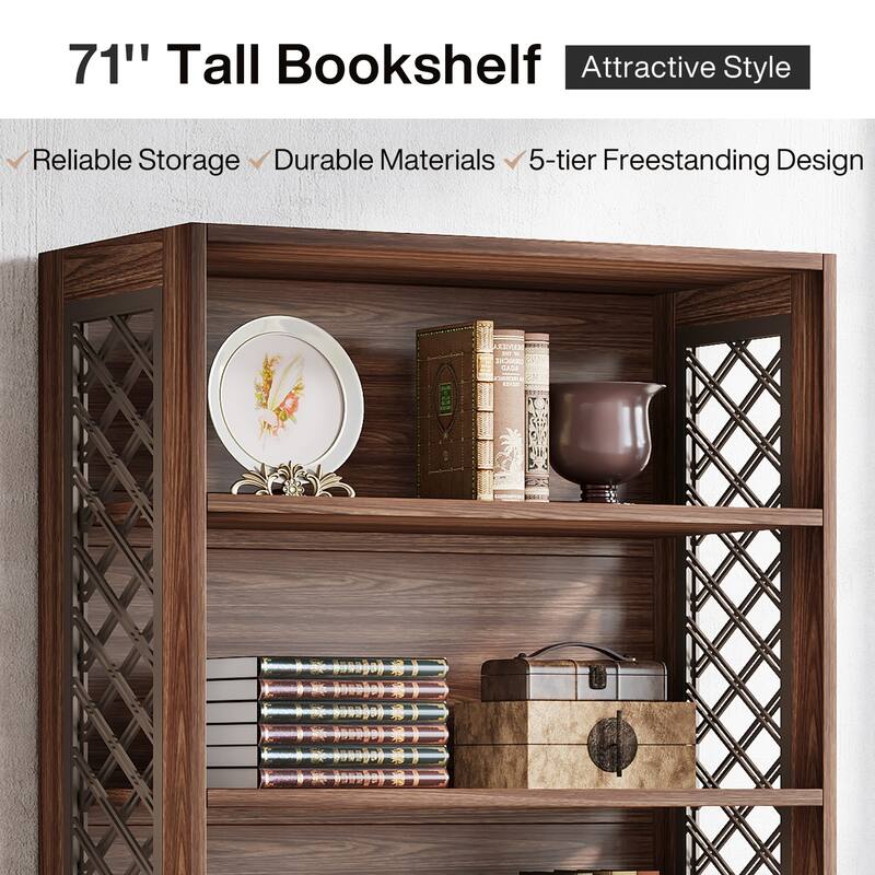 6-Tier Bookshelf Mid-Century Display Storage Shelf for Living Room