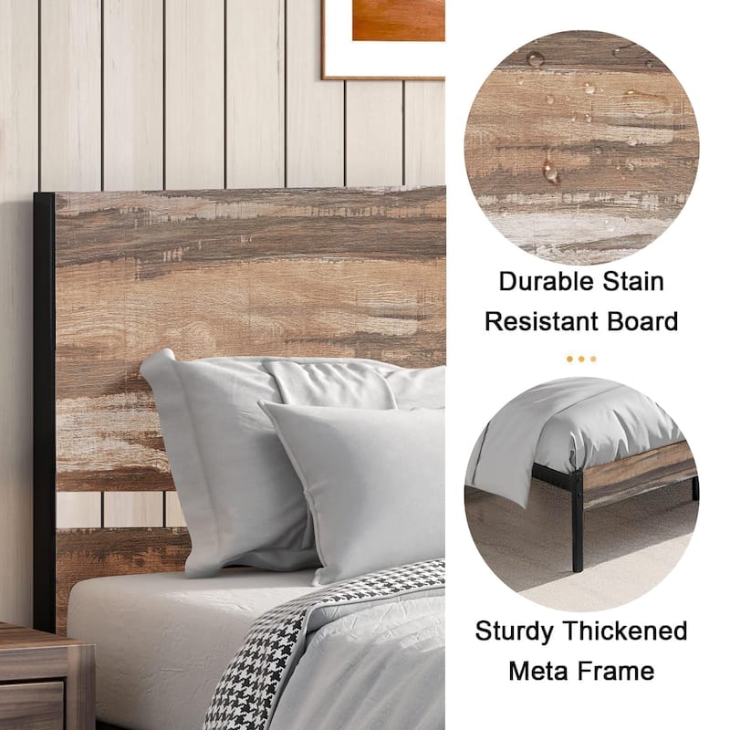 VECELO Beds Industrial Platform Bed Frame with Wood Headboard,Easy Set up