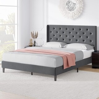 Velvet Upholstered Bed Frame with Wingback Headboard - Bed Bath ...