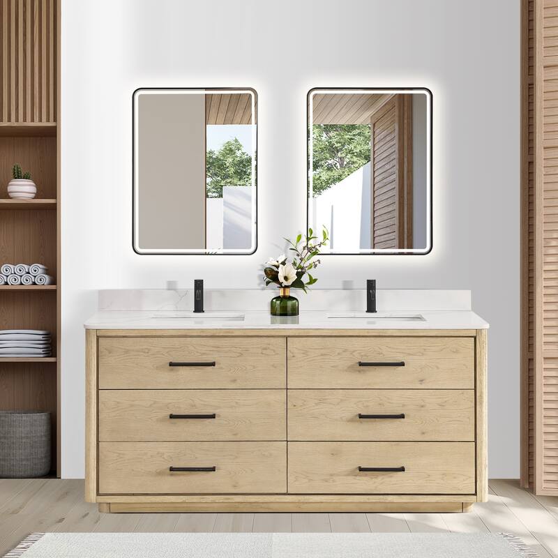 Porto Bath Vanity with White Quartz Stone Top and Mirror
