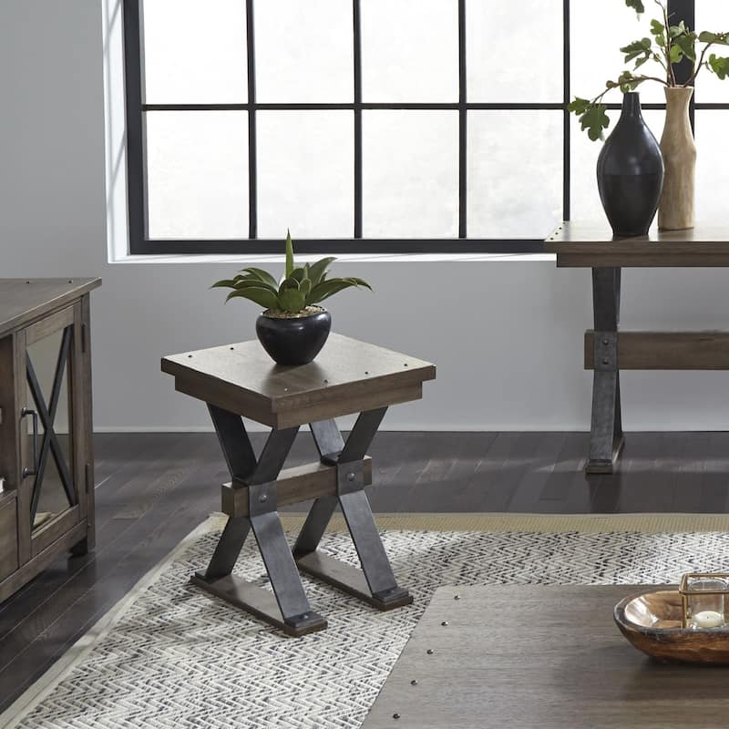 Sonoma Road Weathered Beaten Bark Antique Pewter Metal Chair Side Table - Wood/Veneer