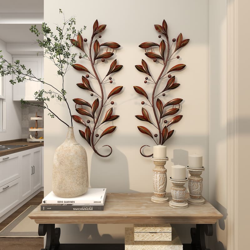 Metal Leaf Vine Home Wall Decor - Set of 2 Brown - Roche River Decor