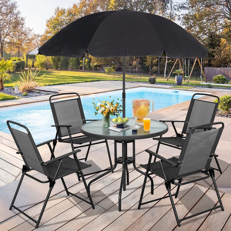 6-Piece Folding Patio Dining Set, Garden Patio Furniture Set with Umbrella
