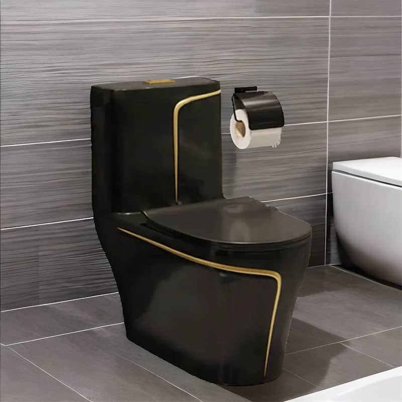 Black Comfort Ceramic One Piece Toilet with Seat - Black