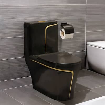 Black Comfort Ceramic One Piece Toilet with Seat
