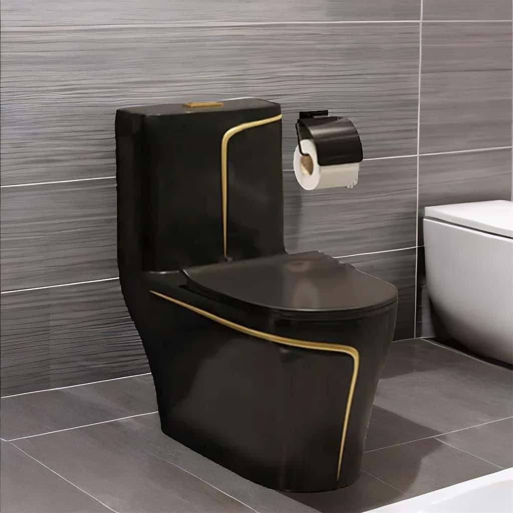 Black Comfort Ceramic One Piece Toilet with Seat