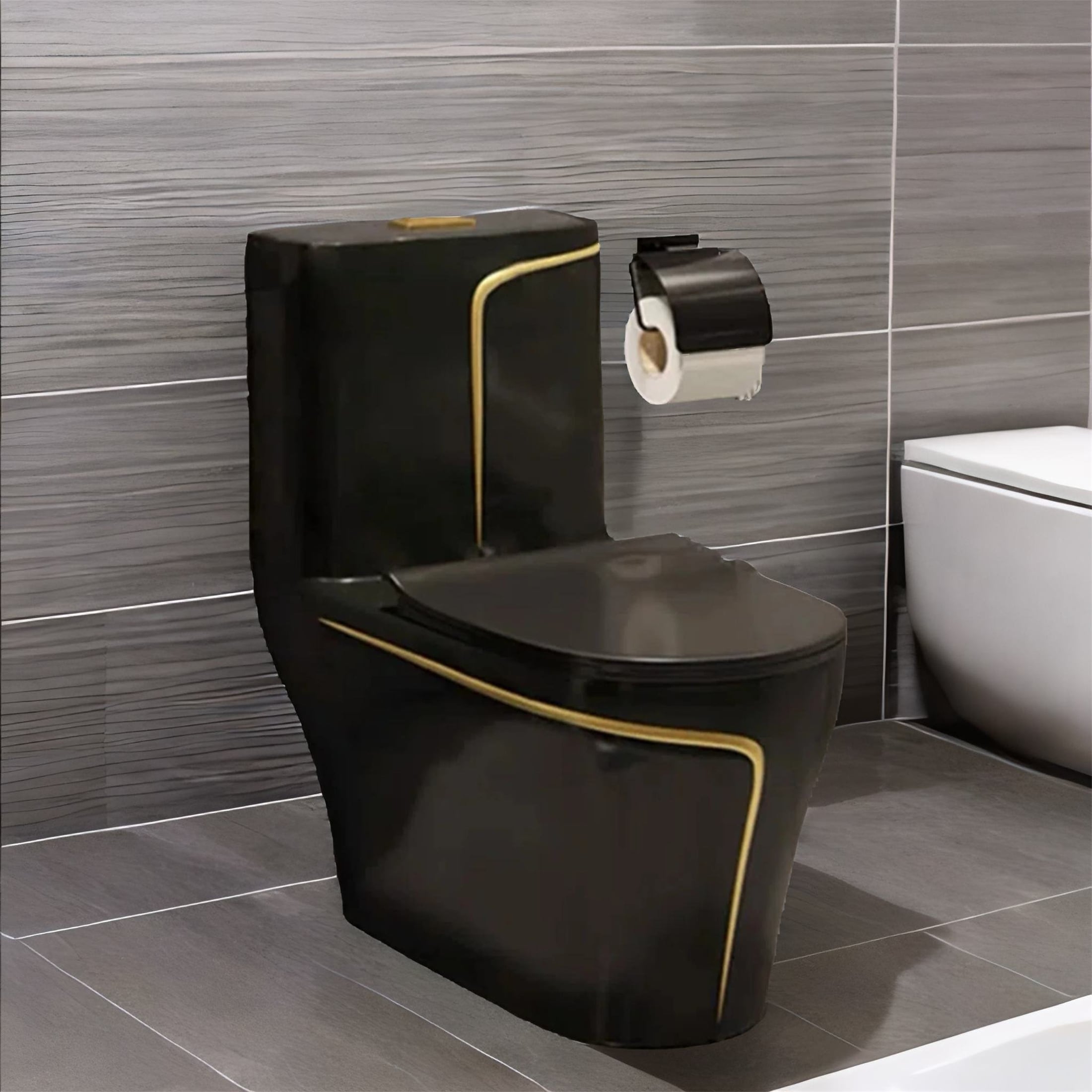 Black Comfort Ceramic One Piece Toilet with Seat