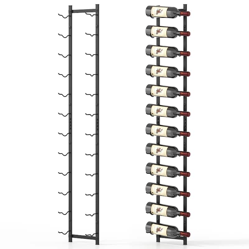 Gymax 12 Bottles Wall Mounted Wine Rack Metal Wine Display Holder - Black