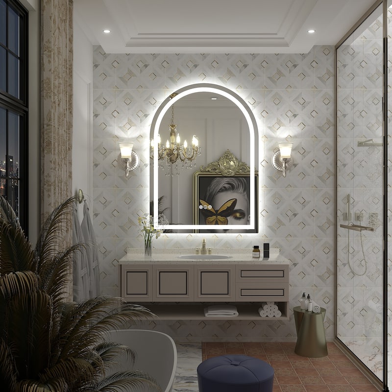UL Certified Arched LED Anti-fog Tempered Glass Wall Bathroom Vanity Mirror