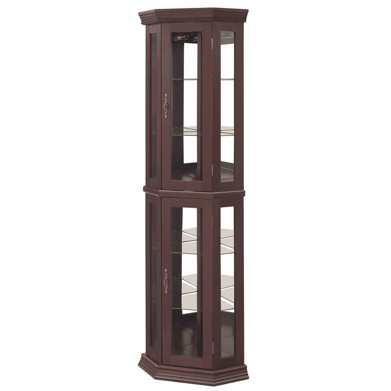 GDFStudio - Traditional Storage Corner Curio Cabinet with Lighted Glass Shelves