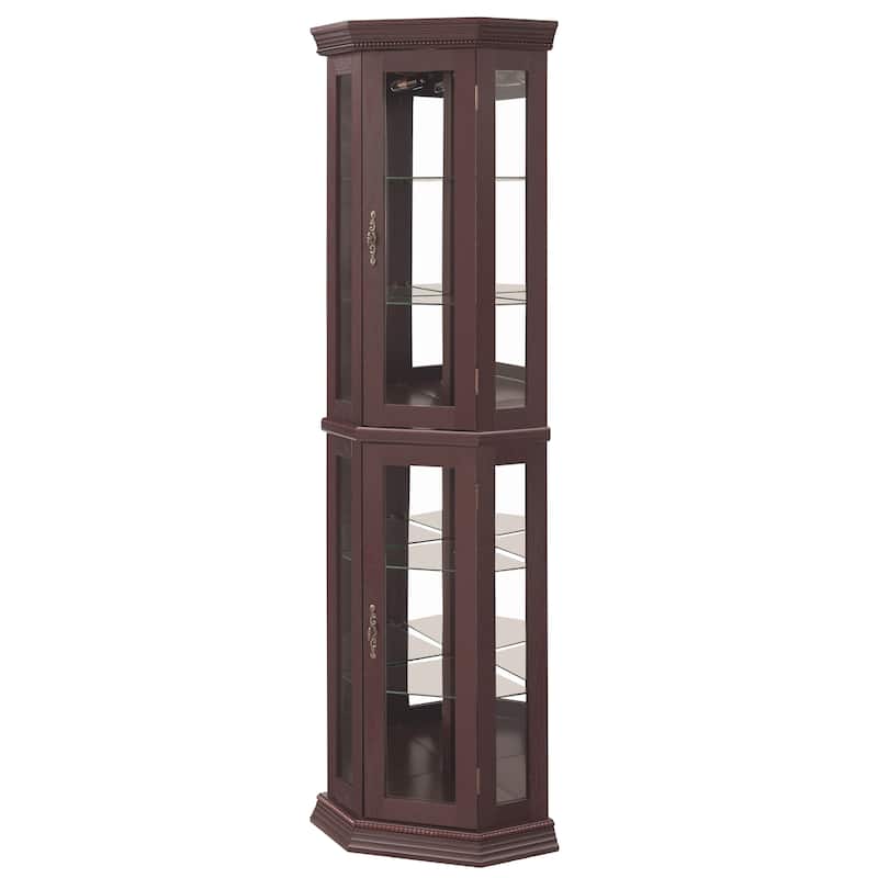 Lighted Corner Curio Cabinet, Floor Standing Glass Display Cabinet, China Cabinet with Tempered Glass Doors & Adjustable Shelve