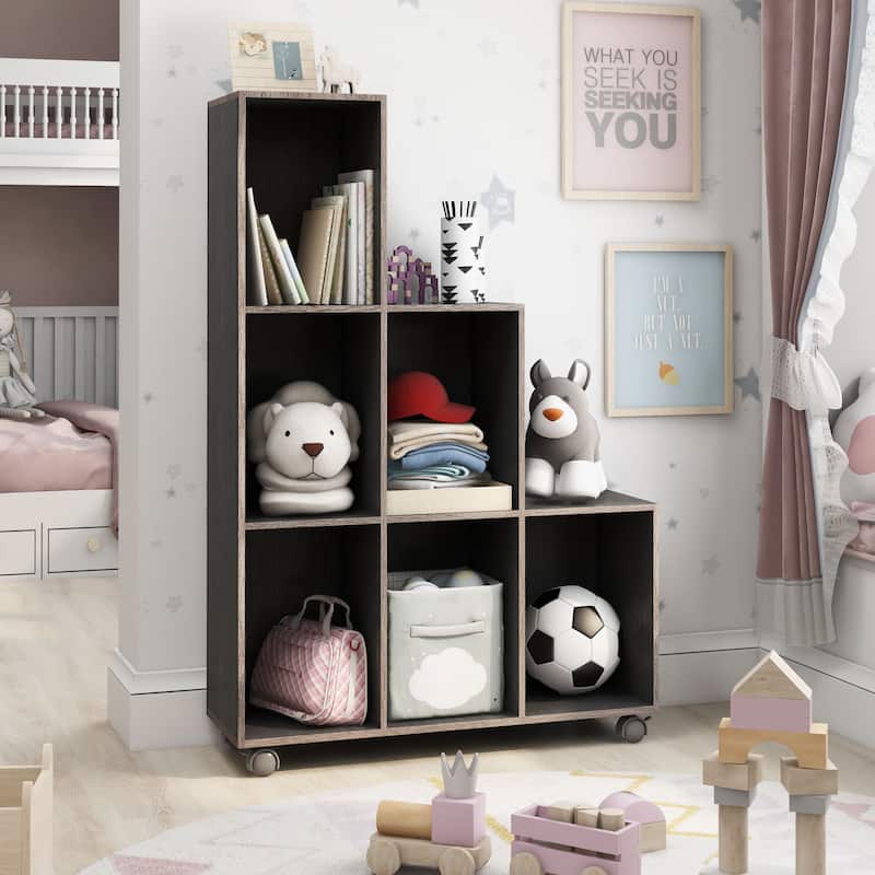 Seas Contemporary 6-Shelf Display Cabinet with Casters by Furniture of America - Cappuccino