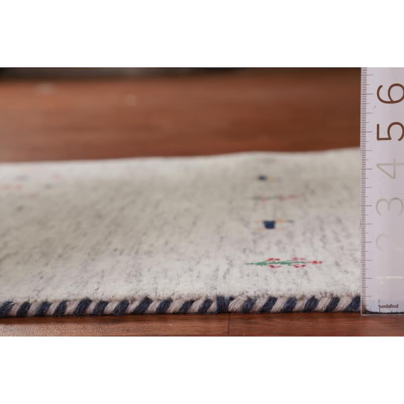 Hand Knotted Oriental 100% Wool Carpet Tribal Animal Pictorial Beige & Ivories Gabbeh Runner Rug - 9' 10'' X 2' 7''