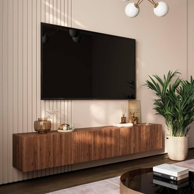Living Skog Camelia White 59 in. Floating TV Stand Fits TV's up to 65 in. with Wall Mount Feature
