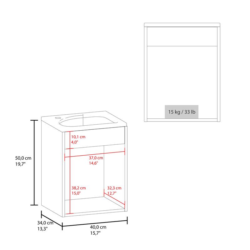 Floating, Wide One-Door Cabinet Vanity, With Resin Sink And One Shelf,Bathroom Storage