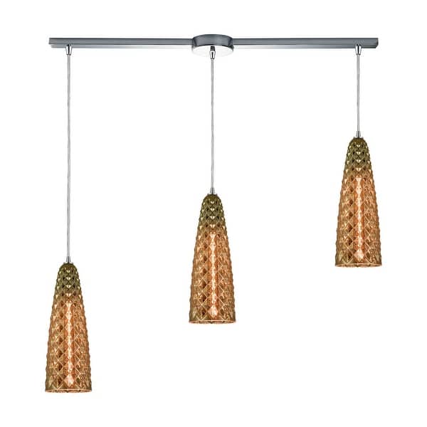 slide 2 of 2, Glitzy 3-Light Linear Mini Pendant Fixture in Polished Chrome with Golden Bronze Plated Glass