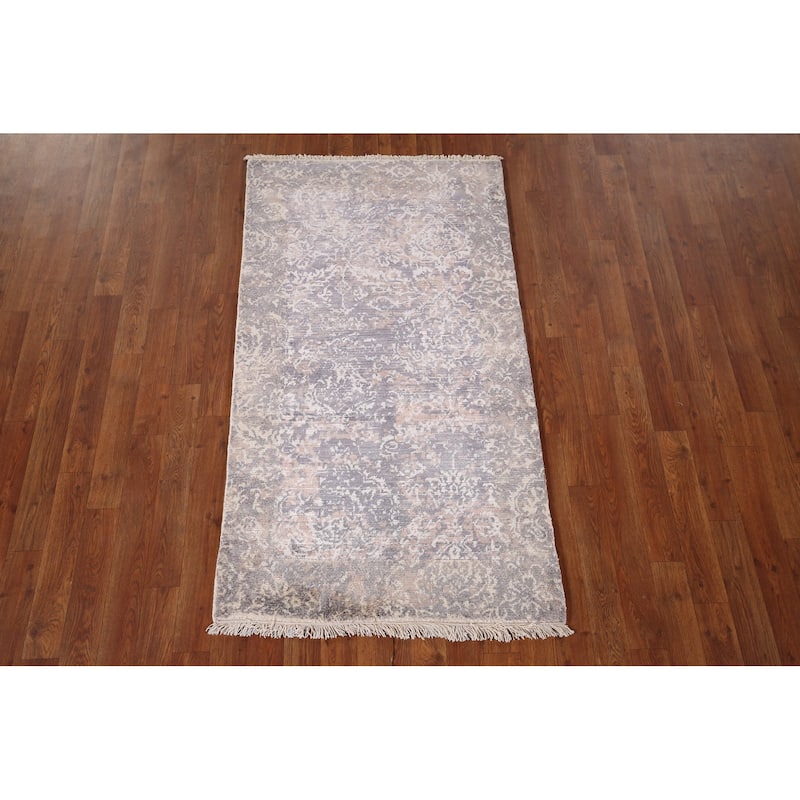 All-Over Abstract Oriental Accent Rug Handmade Wool Carpet - 2'8" x 4'9"