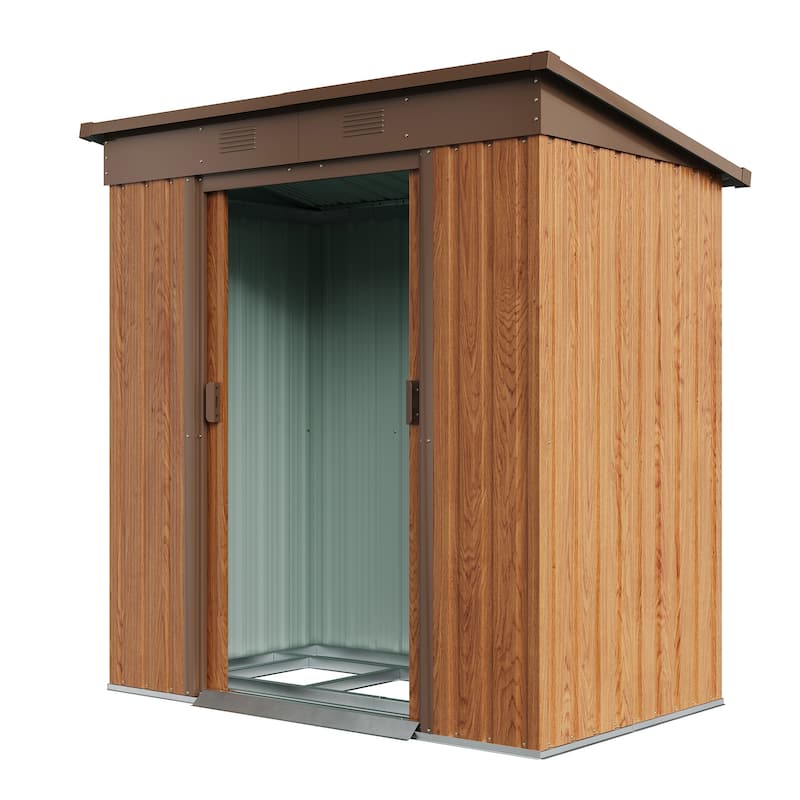 Clihome 6 x 3 FT Storage Shed Metal Imitation Wood Grain Tool Shed with Floor