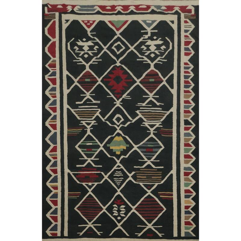 Hand Woven Oriental 100% Wool Carpet Southwestern Tribal Black Kilim Area Rug - 11' 2'' X 8' 0''