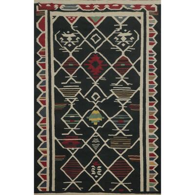 Hand Woven Oriental 100% Wool Carpet Southwestern Tribal Black Kilim Area Rug - 11' 2'' X 8' 0''