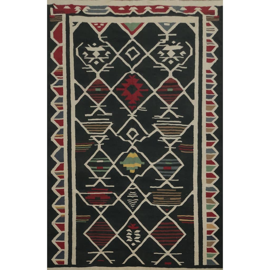 Hand Woven Oriental 100% Wool Carpet Southwestern Tribal Black Kilim Area Rug - 11' 2'' X 8' 0''