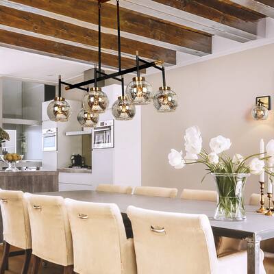 Modern Glam 3/6-Light Linear Chandelier Island Lights with Mercury Glass