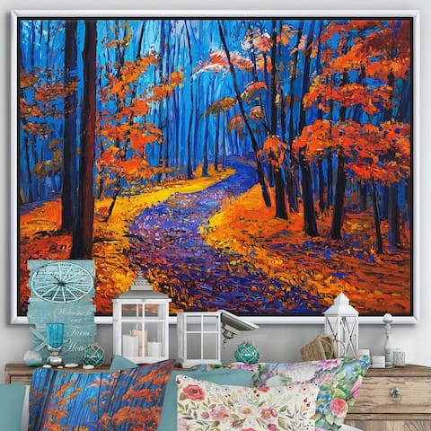 Designart 'Autumn Colored Forest Treescape XXXVI' Traditional Framed Canvas Wall Art Print