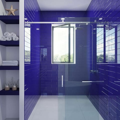 Apollo Tile 12 Pack 4-in x 16-in Royal Blue Rectangular Subway Glossy Finished Glass Mosaic Wall Tile (5.33 sq ft/case)