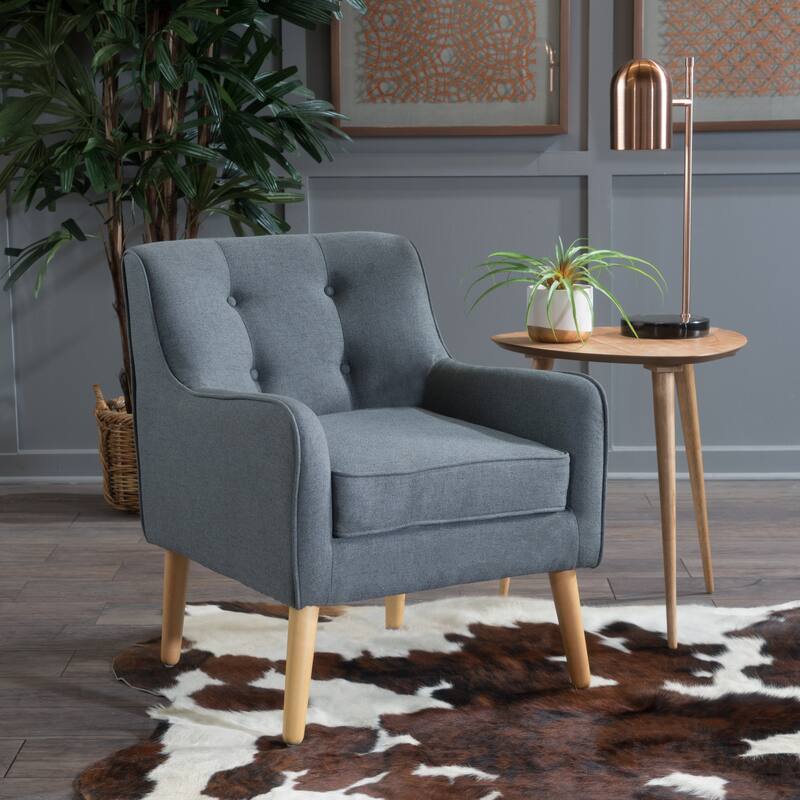 Mid Century Arm Chairs Tufted Back Accent Chairs w/ Wood Legs,Charcoal