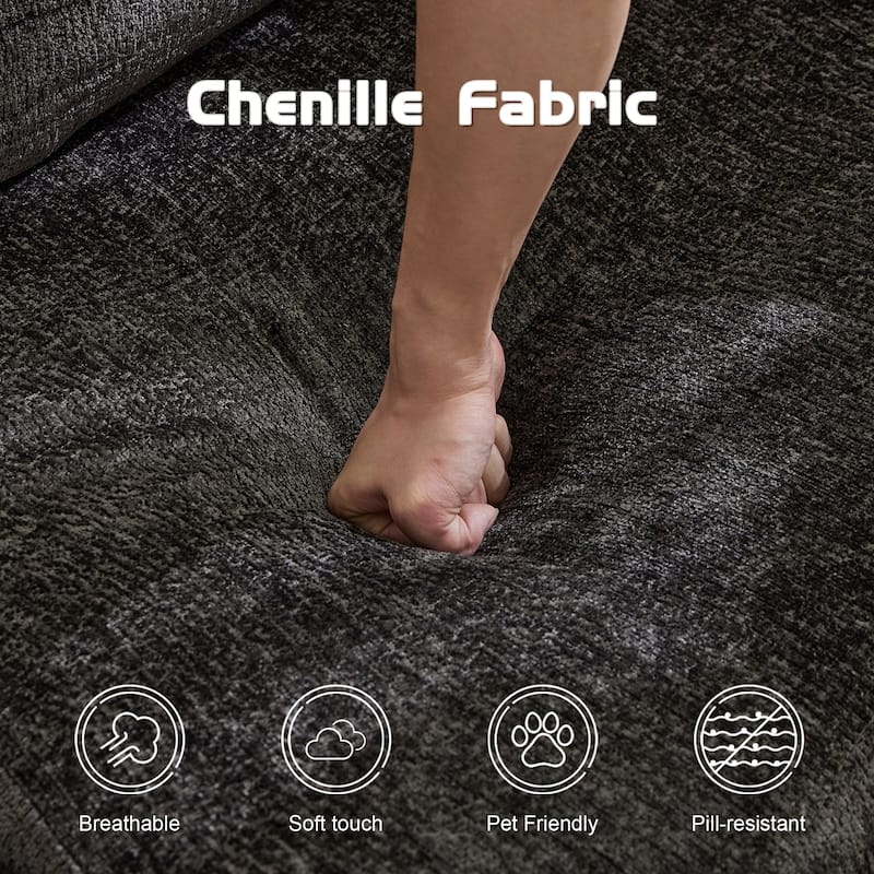 Convertible Floor Sofa Bed - Fixed Frame Chenille Loveseat, Modular Sectional, No Assembly Required
