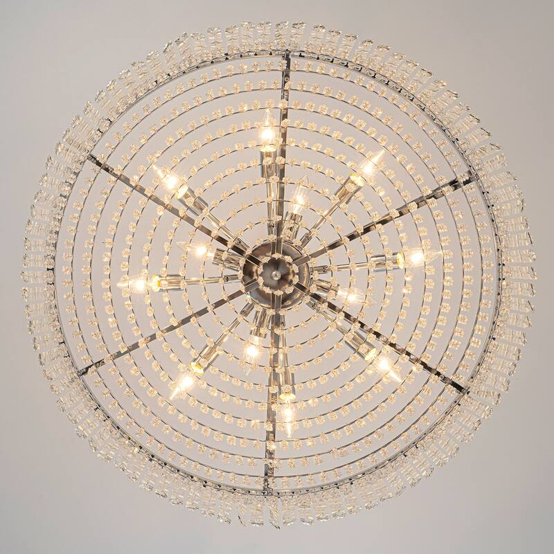 12-Lights Modern Drum Glam Dimmable Crystal Chandelier Round Kitchen Island Light - W31.5"