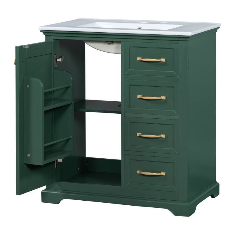 30 inch MDF Bathroom Vanity with Sink, One Package, Green Bathroom Cabinet with Drawers