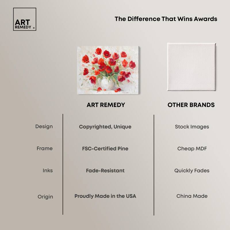 Red Blooms in a Vase Canvas by Art Remedy, Gallery Wrapped