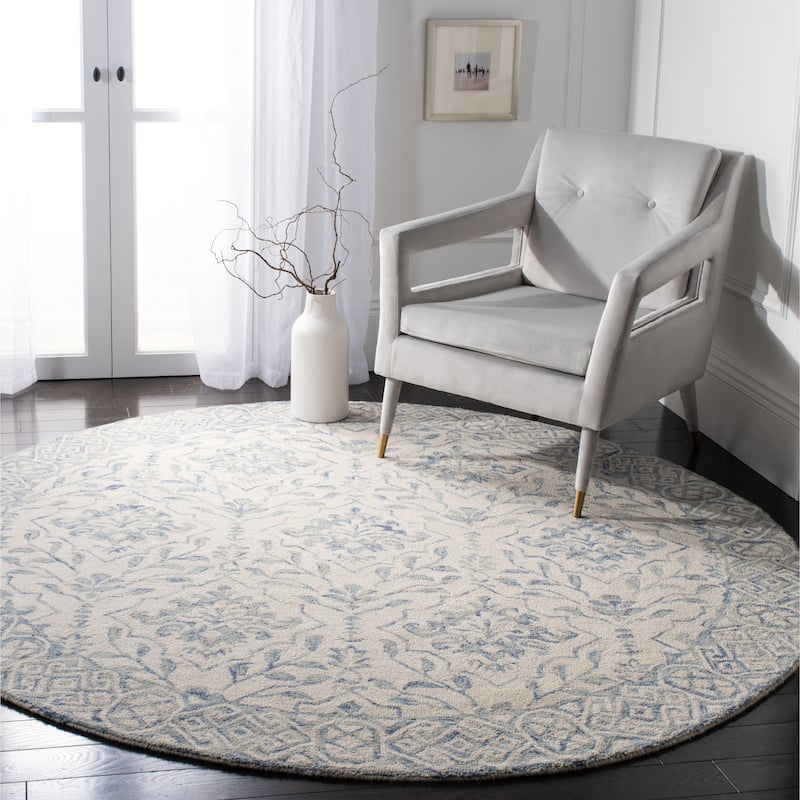 SAFAVIEH Handmade Dip Dye Nicki Floral Wool Rug - 9' x 9' Round - Light Blue/Ivory